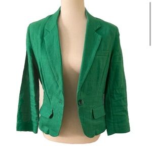 Olivia Moon - Emerald Green Fitted Linen Blazer - 100% Linen - Size Medium